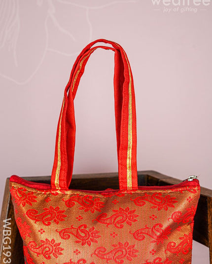 Raw Silk Hand Bag with Golden Design - 10x9 inch - WBG1934 - Hand Bags