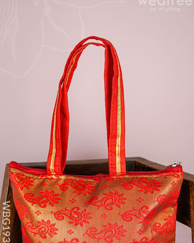Raw Silk Hand Bag with Golden Design - 10x9 inch - WBG1934 - Hand Bags