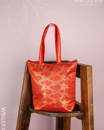 Raw Silk Hand Bag with Golden Design - 10x9 inch - WBG1934 - Hand Bags