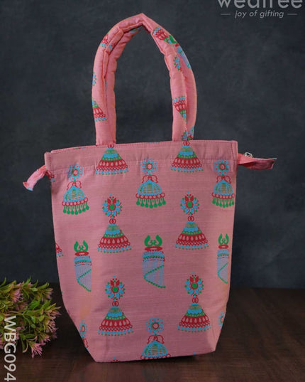 Raw Silk Hand Bag with Jhumka Print - WBG0941 - Hand Bags