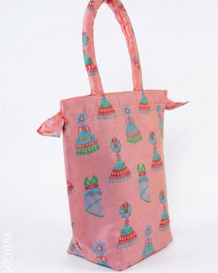 Raw Silk Hand Bag with Jhumka Print - WBG0941 - Hand Bags