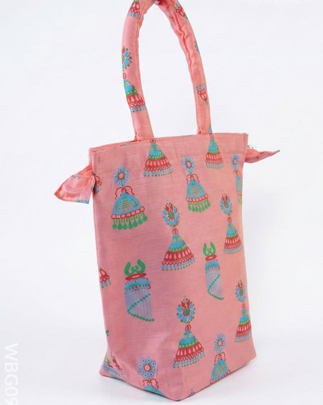 Raw Silk Hand Bag with Jhumka Print - WBG0941 - Hand Bags