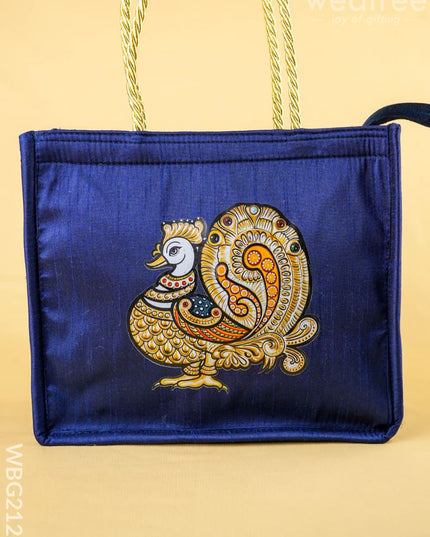 Raw Silk Handbag with Annapakshi Print - WBG2125 - Hand Bags
