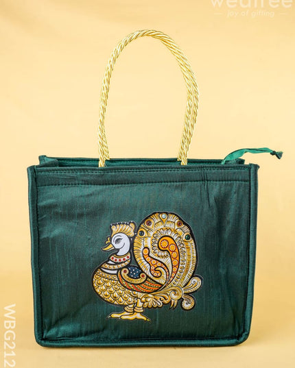 Raw Silk Handbag with Annapakshi Print - WBG2125 - Hand Bags