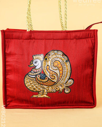Raw Silk Handbag with Annapakshi Print - WBG2125 - Hand Bags