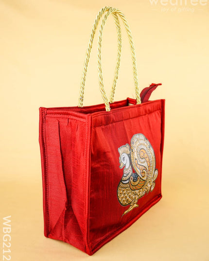 Raw Silk Handbag with Annapakshi Print - WBG2125 - Hand Bags