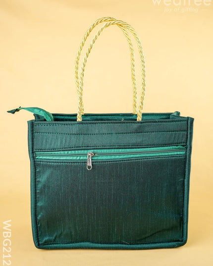 Raw Silk Handbag with Annapakshi Print - WBG2125 - Hand Bags