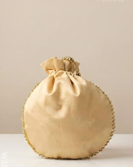 Raw Silk Potli Bag - W3542 - Potli Bags