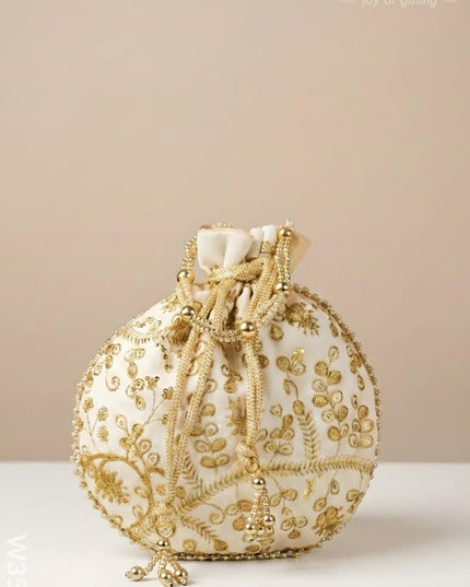 Raw Silk Potli Bag - W3542 - Potli Bags