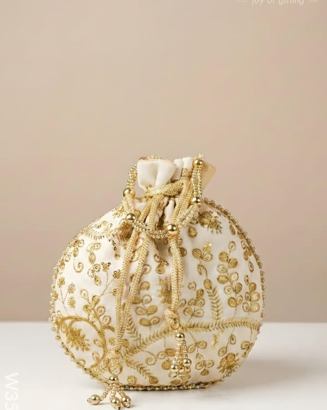 Raw Silk Potli Bag - W3542 - Potli Bags