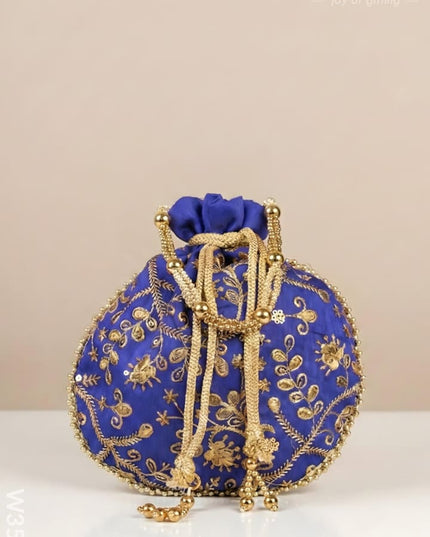 Raw Silk Potli Bag - W3542 - Potli Bags