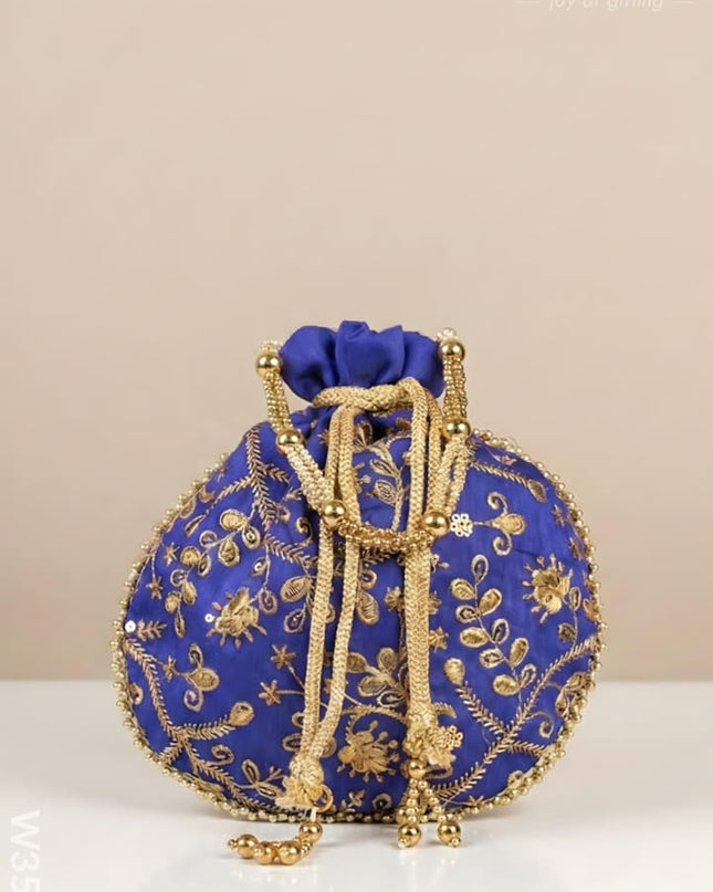 Raw Silk Potli Bag - W3542 - Potli Bags