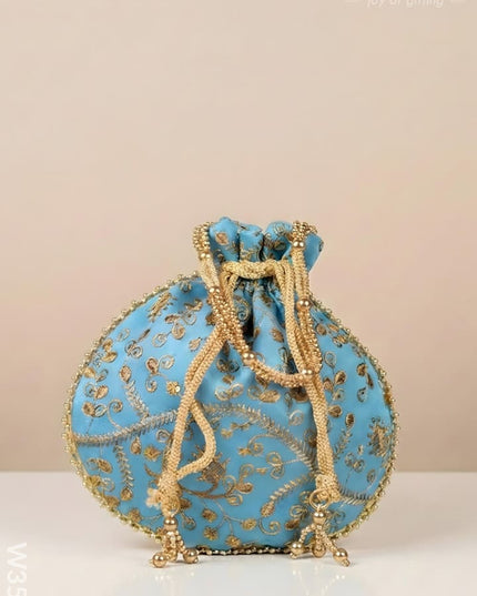 Raw Silk Potli Bag - W3542 - Potli Bags