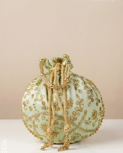 Raw Silk Potli Bag - W3542 - Potli Bags