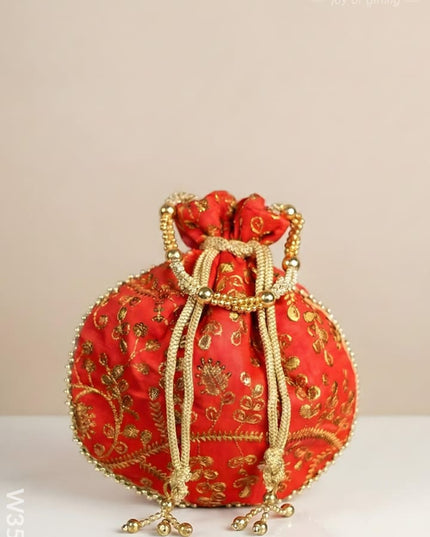 Raw Silk Potli Bag - W3542 - Potli Bags