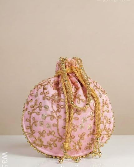 Raw Silk Potli Bag - W3542 - Potli Bags