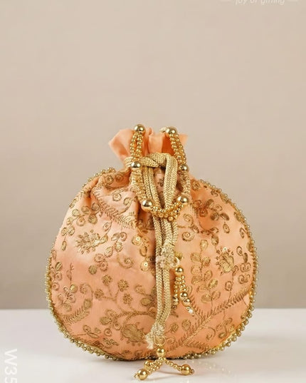 Raw Silk Potli Bag - W3542 - Potli Bags