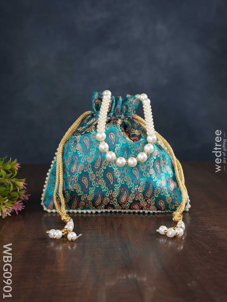 Raw Silk Potli Bag With Pearl Handle And Drawstring - Wbg0901 Bags