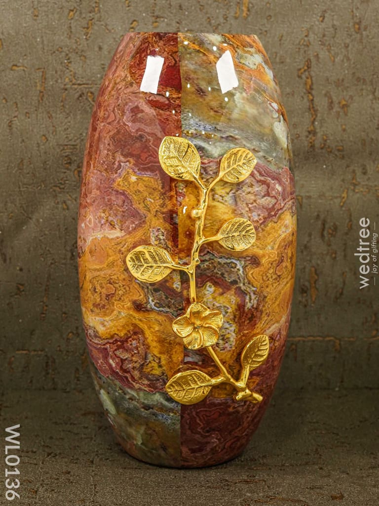 Red Marble Flower Vase With Floral Design - Wl0136 Vases
