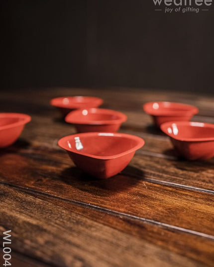 Red Metal Diya (Set Of 6) - Wl0043 Decor Utility