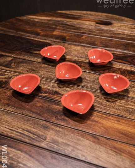 Red Metal Diya (Set Of 6) - Wl0043 Decor Utility