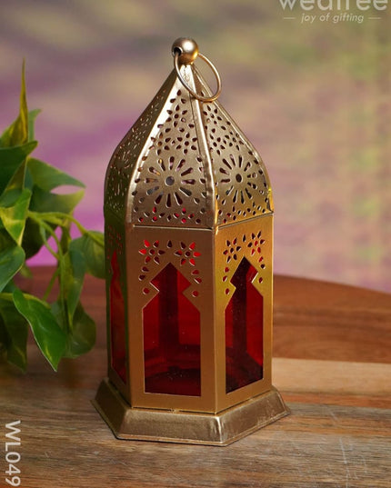 Red Metal Lantern - Set Of 2 Wl0493 Candles And Votives