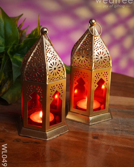 Red Metal Lantern - Set Of 2 Wl0493 Candles And Votives