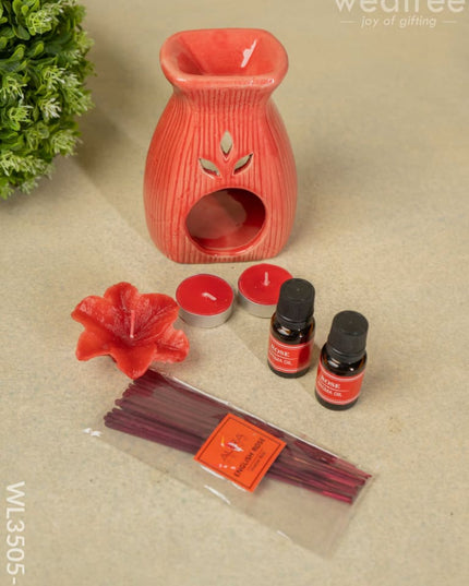 Blue Pottery Diffuser Candle Holder With Rose Oil And Incense Sticks - Wl3505-1 Candles & Votives