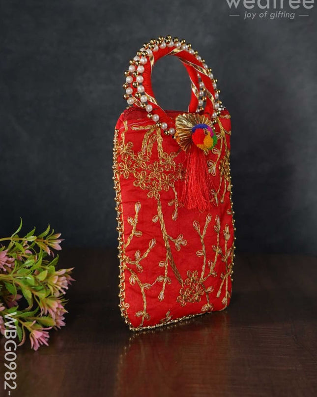 Return Gift Hand Bag With Pearl Handle - 7 Inch Wbg0982-1 Bags