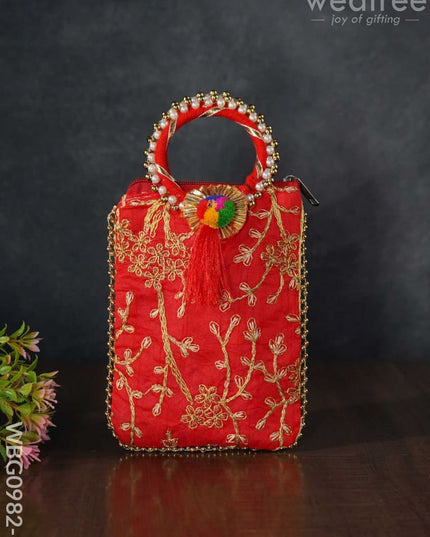 Return Gift Hand Bag With Pearl Handle - 7 Inch Wbg0982-1 Bags