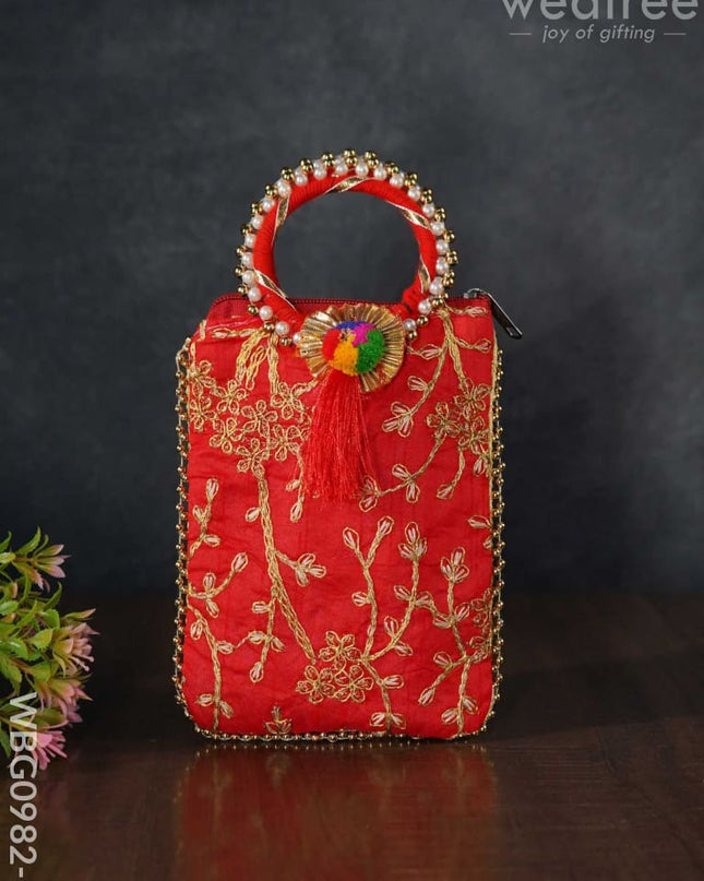 Return Gift Hand Bag With Pearl Handle - 7 Inch Wbg0982-1 Bags