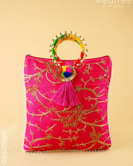 Return Gift Hand Bag with Pearl Handle - 9 inch - WBG0982-2 - Hand Bags