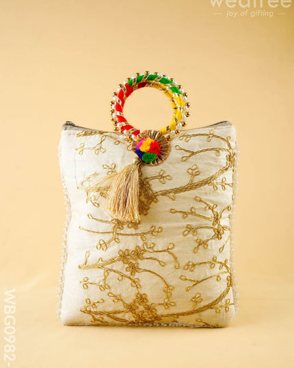 Return Gift Hand Bag with Pearl Handle - 9 inch - WBG0982-2 - Hand Bags