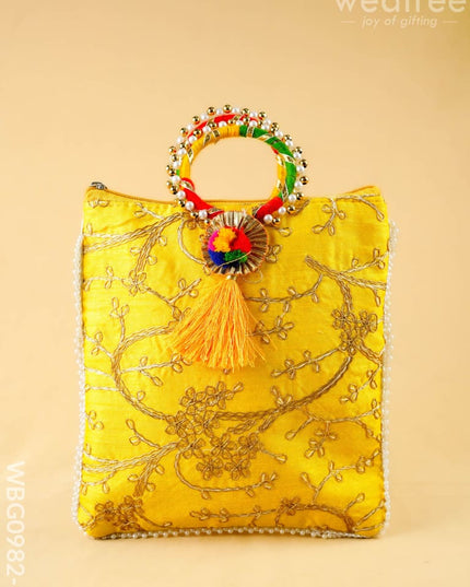 Return Gift Hand Bag with Pearl Handle - 9 inch - WBG0982-2 - Hand Bags