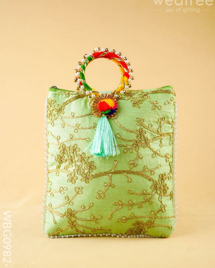 Return Gift Hand Bag with Pearl Handle - 9 inch - WBG0982-2 - Hand Bags
