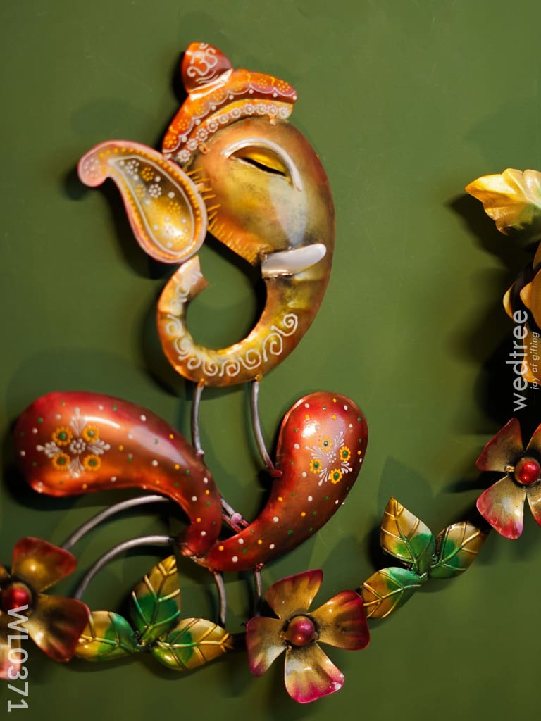 Ring Ganesha With Flowers - Wl0371 Metal Decor Hanging