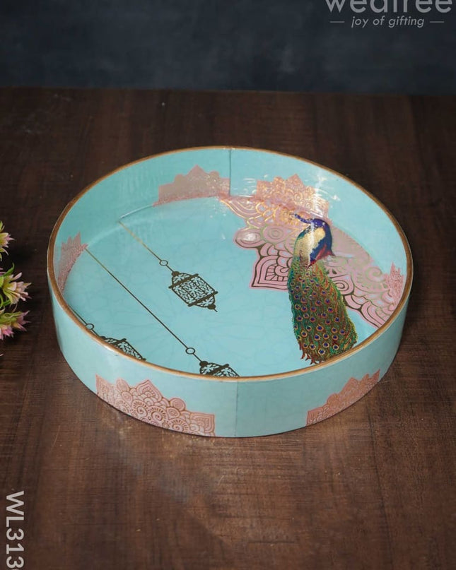 Digital Printed Round Peacock Tray - Wl3130 Wooden Trays