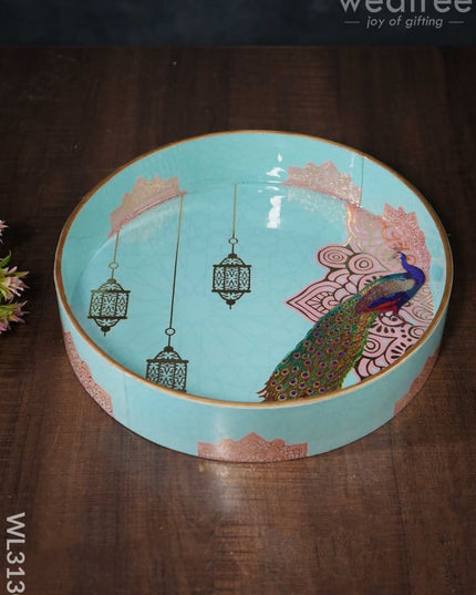 Digital Printed Round Peacock Tray - Wl3130 Wooden Trays