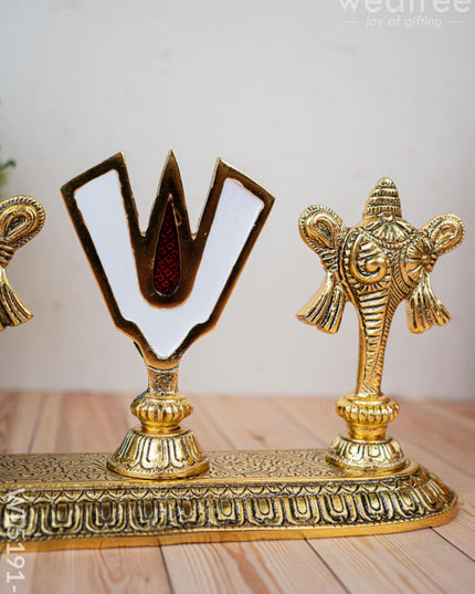Shankh Chakra Tilak Idol - 5 inch - Gold - WL5191-1 - White Metal