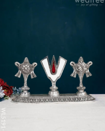 Shankh Chakra Tilak Idol - 5 inch - Silver - WL5191-2 - White Metal