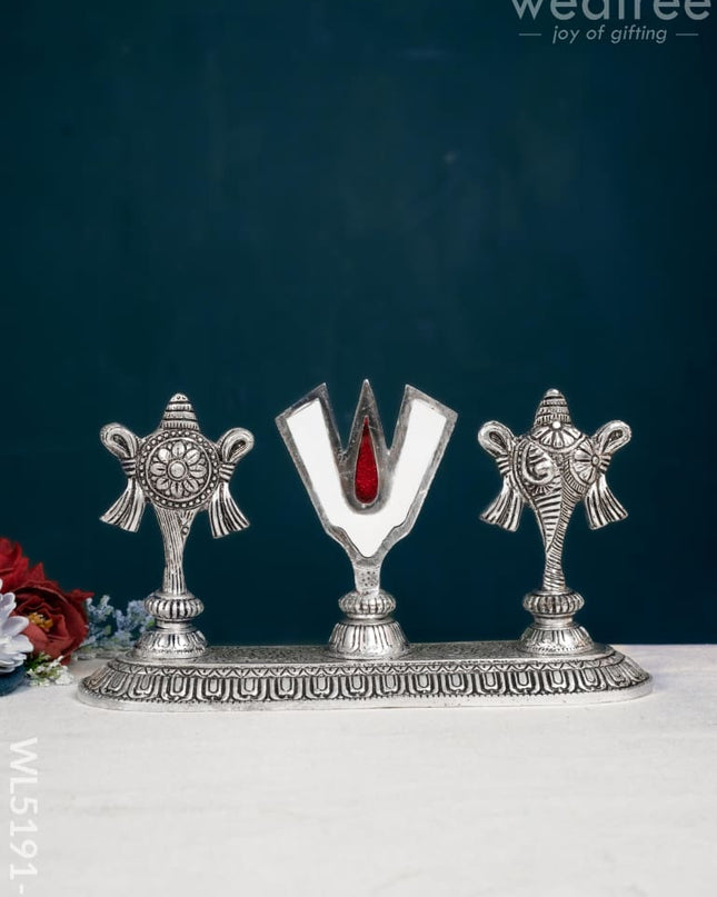 Shankh Chakra Tilak Idol - 5 inch - Silver - WL5191-2 - White Metal