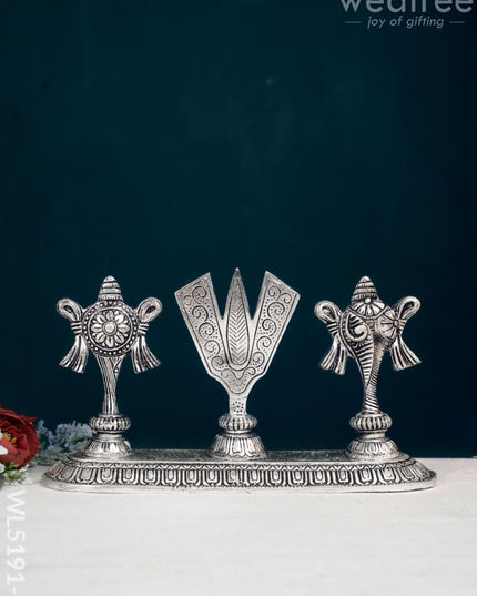 Shankh Chakra Tilak Idol - 5 inch - Silver - WL5191-2 - White Metal