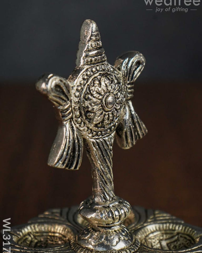 White Metal Shanku Chakra 5 Face Diya - Set Of 2 Wl3172
