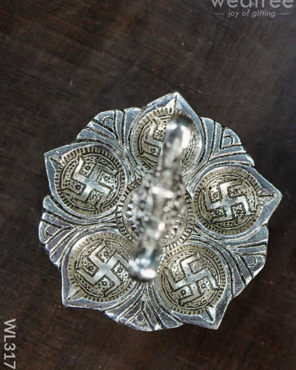 White Metal Shanku Chakra 5 Face Diya - Set Of 2 Wl3172