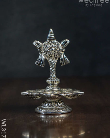 White Metal Shanku Chakra 5 Face Diya - Set Of 2 Wl3172