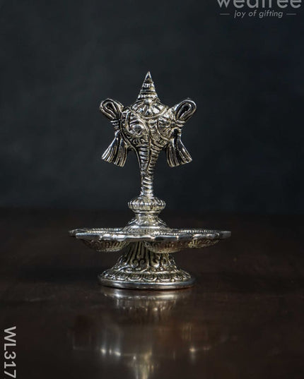 White Metal Shanku Chakra 5 Face Diya - Set Of 2 Wl3172