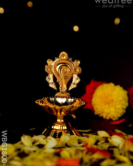 Shanku Chakra Diya - Gold - 3 inch - WBG1800-1 - White Metal Diya RG