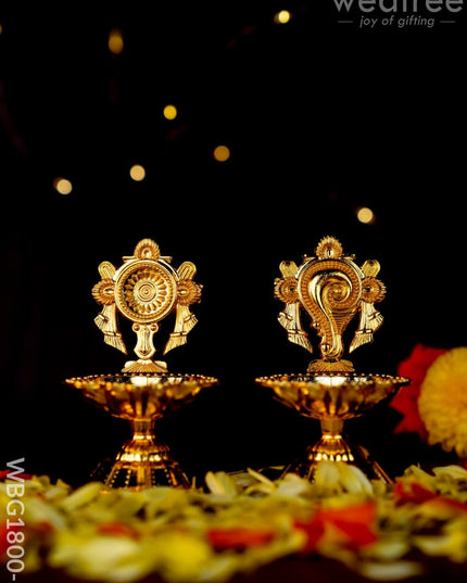 Shanku Chakra Diya - Gold - 3 inch - WBG1800-1 - White Metal Diya RG