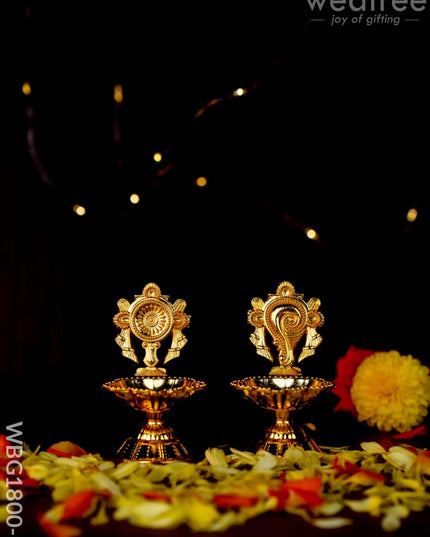 Shanku Chakra Diya - Gold - 3 inch - WBG1800-1 - White Metal Diya RG