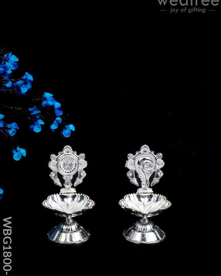 Shanku Chakra Diya - Silver - 3 inch - WBG1800-2 - White Metal Diya RG